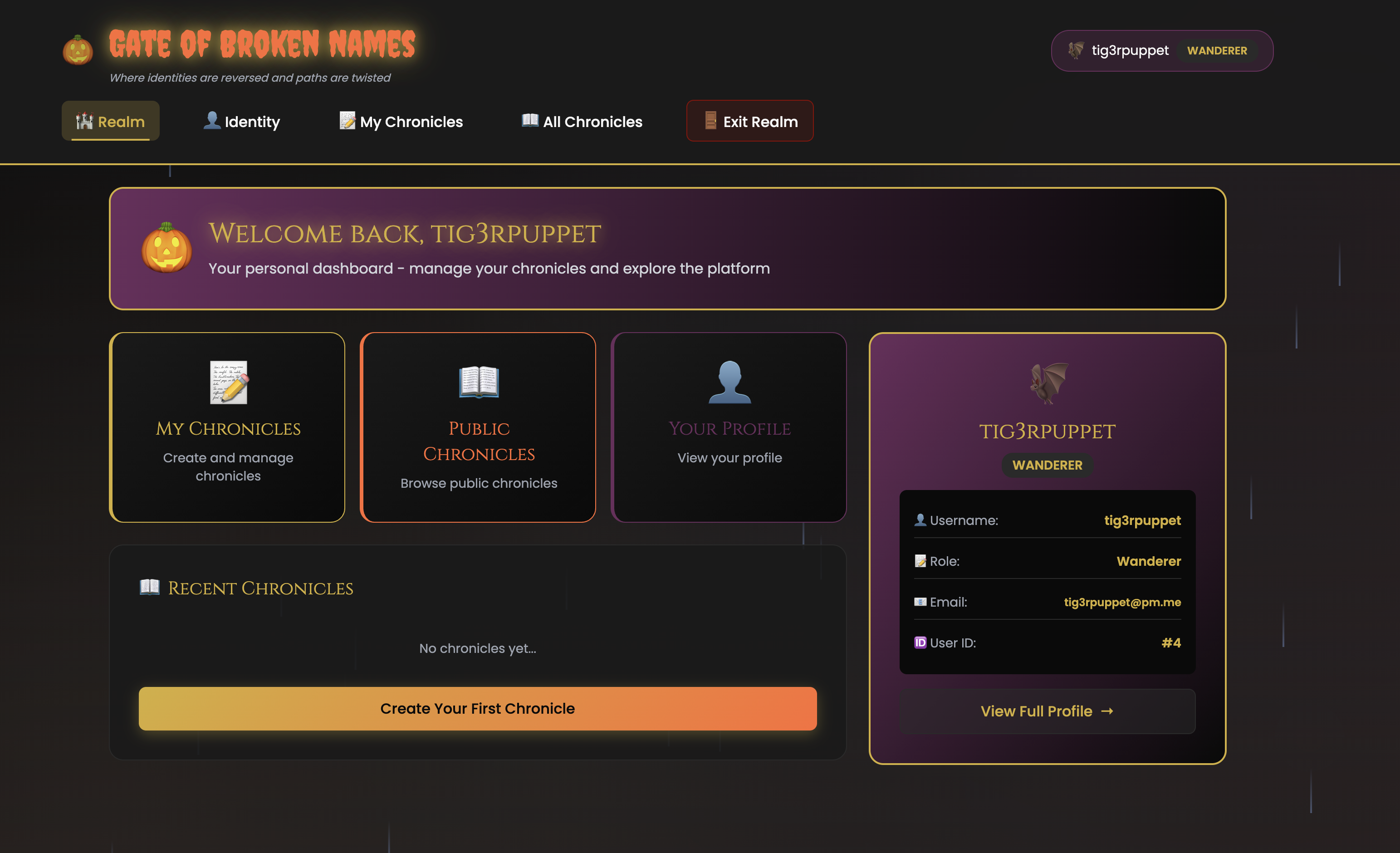 Gate of Broken Names - Dashboard