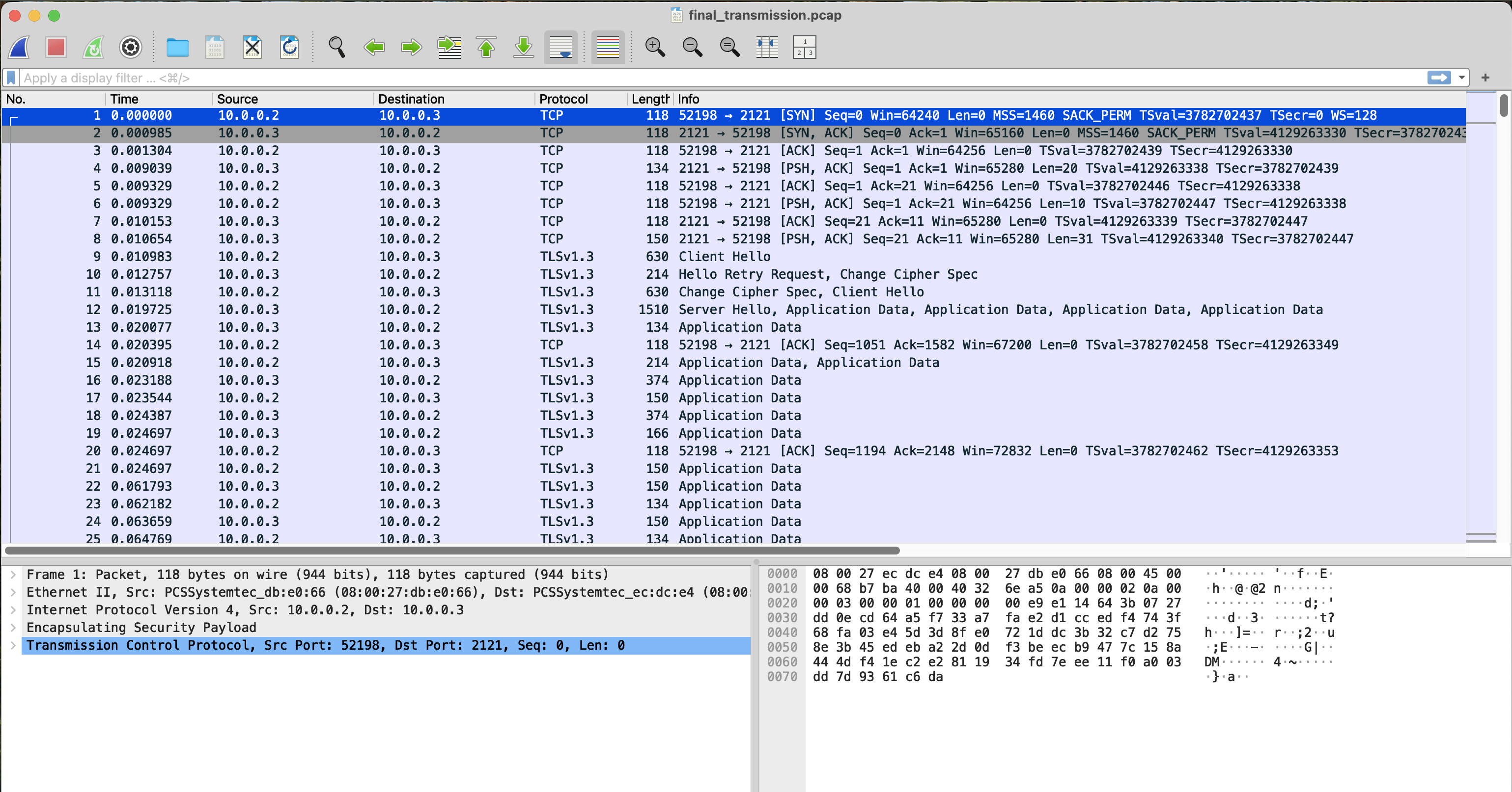 Final Transmission - Wireshark TCP/TLS Packets
